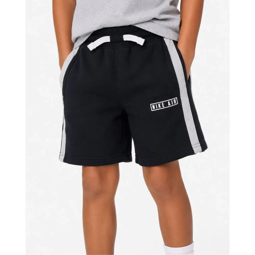 Nike Air Boys Fleece Sweat Shorts Size 6/7 Pull-On Cotton Blend Black